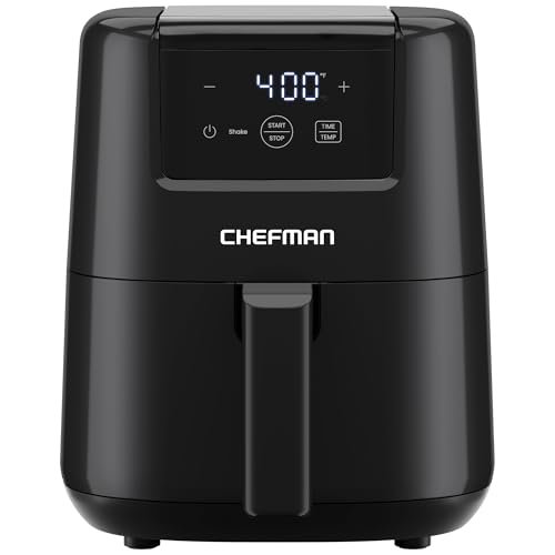 CHEFMAN 2 Qt Mini Air Fryer – Digital Space-Saving Compact Air Fryer with Nonstick and Dishwasher Safe Basket, Quick & Easy Meals in Minutes, Features Digital Timer and Shake Reminder – Black