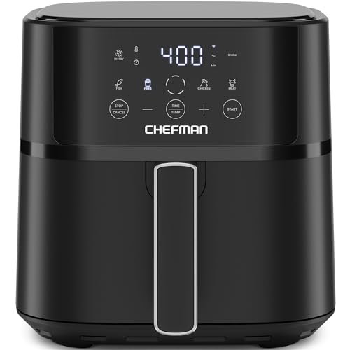 Chefman Air Fryer – 6 QT Compact Airfryer for Quick & Easy Meals in Minutes, Features Hi-Fry Technology for Extra Crisp, Touchscreen Controls with 4 Presets, Nonstick & Dishwasher Safe Basket – Black