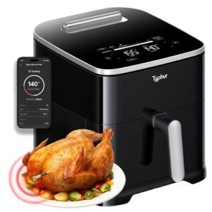 Typhur 8QT Sync Air Fryer with Built-in Wireless Meat Thermometer, 9-in-1 Smart Non Toxic Ceramic Airfryer for Quick Easy Meals, 450°F Max, Cooks 6lb Whole Chicken, Dishwasher Safe, 120V