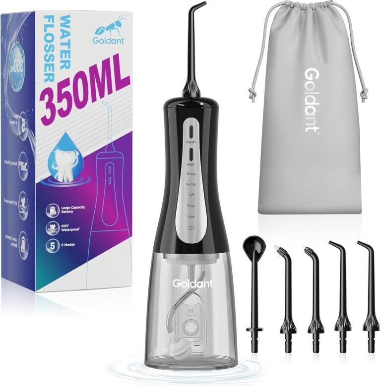 350ML Water Dental Flosser Teeth Pick with Travel Bag, 5 Modes Portable Cordless Oral Irrigator Cleaner, Electric Rechargeable IPX7 Waterproof for Home Travel Teeth Cleaning flossing(Black)
