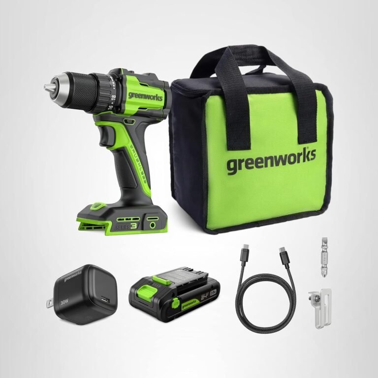 GREENWORKS 24V 1/2″ Brushless Cordless Drill (400 In-lbs.), 2.0Ah (12,000mAh Power Bank) USB-C Batteries, 3.3 FT Braided Cable, 30W Charger