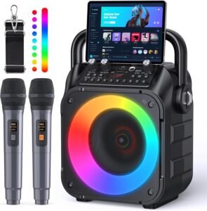 Karaoke Machine, Portable Bluetooth Speaker with 2 Wireless Microphones for Adults & Kids with Lights, Karaoke Microphone with PA System Supports USB/TF/FM/AUX for Home Party Home System Packages