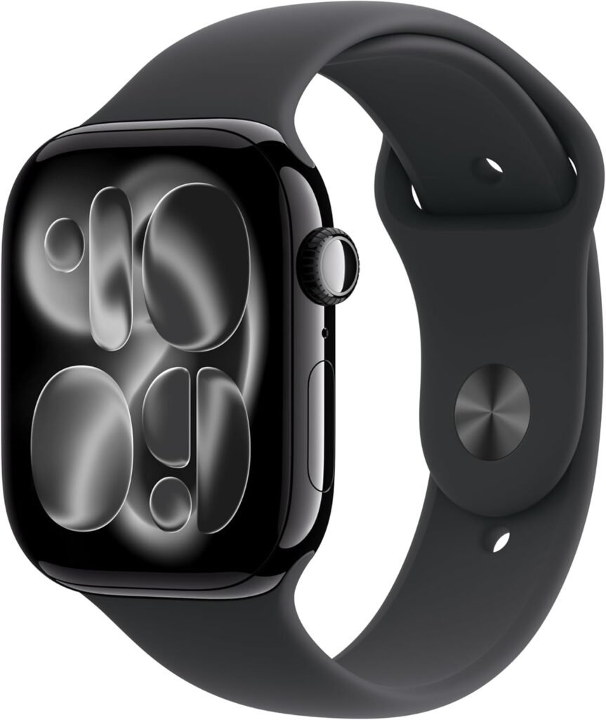 Apple Watch Series 10 [GPS, 46mm] – Jet Black Aluminum Case with Black Sport Band, M/L (Renewed)