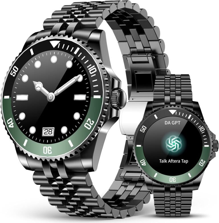 SOUYIE AI Smart Watch, DA GPT Waterproof Smartwatch, 1.19-inch AMOLED Display, 24/7 Heart Rate, Blood Oxygen, Blood Pressure, Sleep Monitor, 107 Sports Modes, Compatible Android and iOS Silver Black