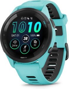 Garmin Forerunner 265 Running Smartwatch, Colorful AMOLED Display, Training Metrics and Recovery Insights, Aqua and Black