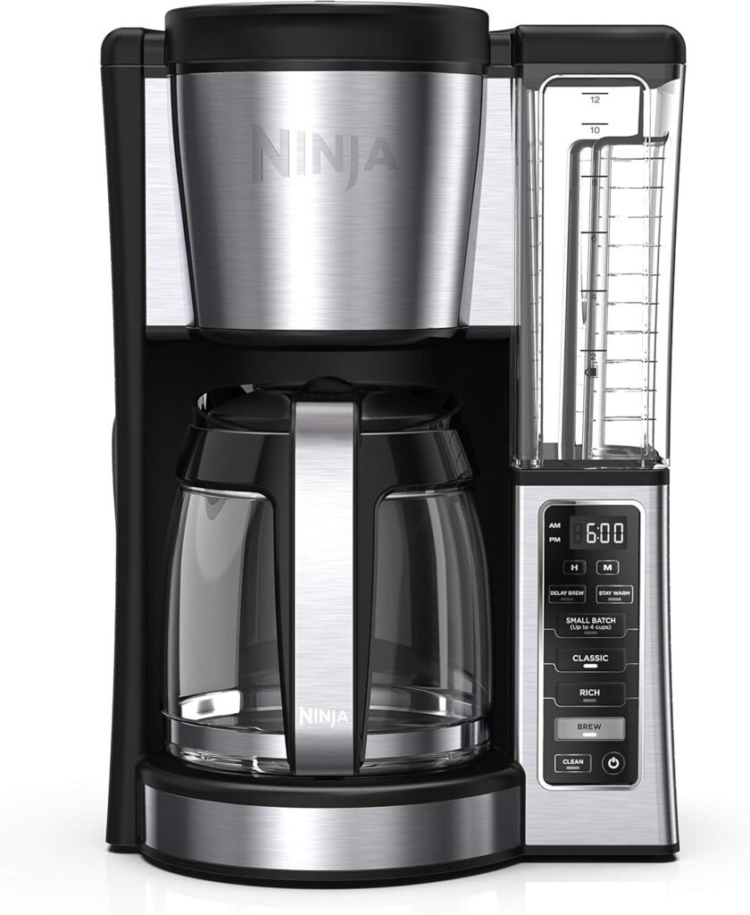 Ninja 12-Cup Programmable Coffee Brewer, 2 Brew Styles, Adjustable Warm Plate, 60oz Water Reservoir, Delay Brew – Black/Stainless Steel | 12-Cup, 60oz Water Reservoir, Black/Stainless Steel