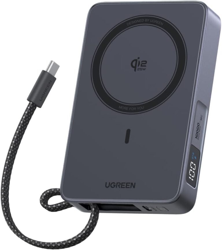 UGREEN MagFlow 10,000mAh Qi2 25W Magnetic Power Bank with Built-in USB-C Cable