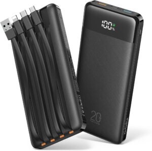 Orfeika 20000mAh Power Bank with Built-in Cables & 20W PD